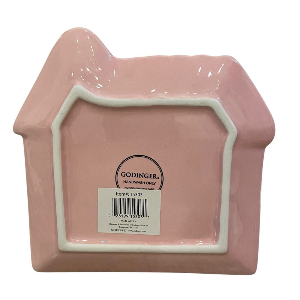 Godinger Pastel Pink Gingerbread House 6in Ceramic Appetizer Plates New - Picture 12 of 16